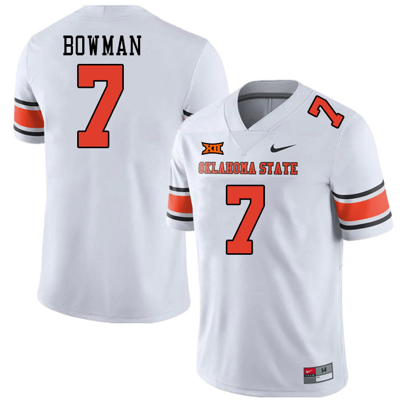 Men #7 Alan Bowman Oklahoma State Cowboys College Football Jerseys Stitched-White - Click Image to Close